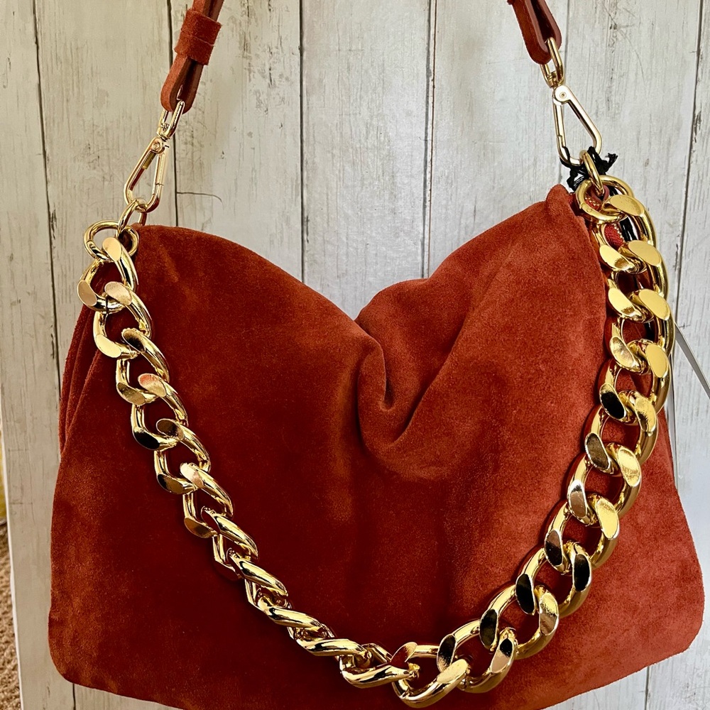 Viola Castellani Suede Large Flap Over Shoulder Bag with Chain